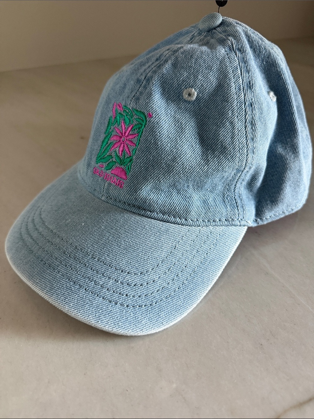 Old Khaki Women’s Light Blue Denim Cap with Pink & Green Embroidery